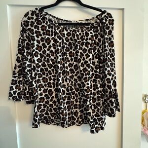 MICHAEL Michael Kors Leopard Print Blouse in White, Black & Brown